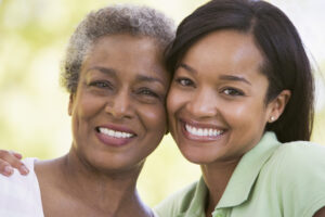Mother and daughter talk about aging care decisions